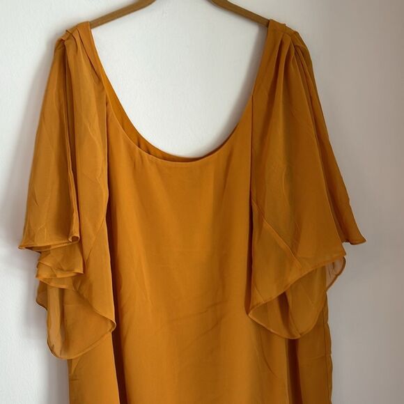 City Chic Women mustard yellow flutter sleeve scoop neck blouse top NWT 18 read! - Picture 2 of 11